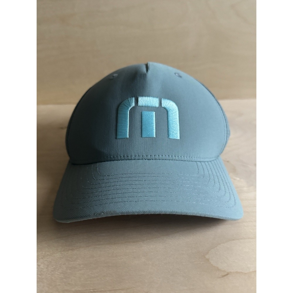 TravisMathew Mens Flexfit Golf Hat L-XL Blue Green Crest Invitational Logo Cap